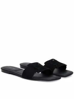 Ciabatte Square Flat Sndl Embl Suede HW0HW03055 Nero