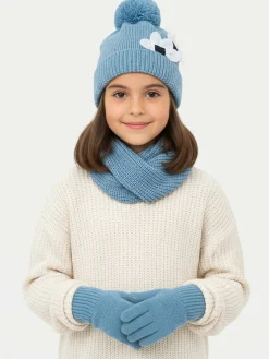 Completo cappello, scaldacollo e guanti 10071 Blu