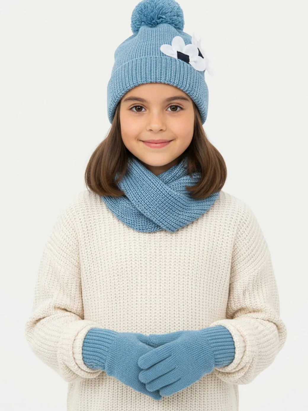 Completo cappello, scaldacollo e guanti 10071 Blu