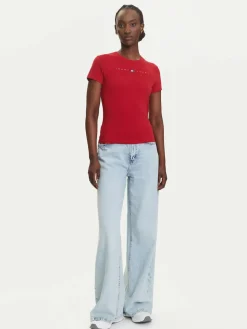 T-shirt Linear DW0DW21422 Rosso Slim Fit