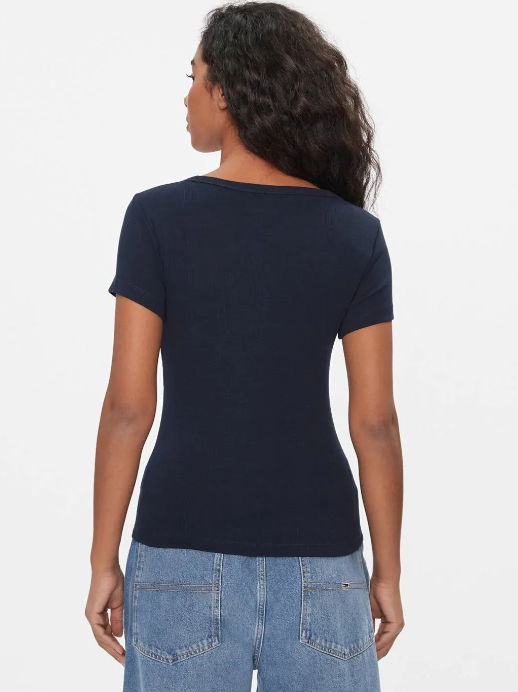 T-shirt Tjw Slim Essential Rib V Ss DW0DW17385 Blu scuro Slim Fit